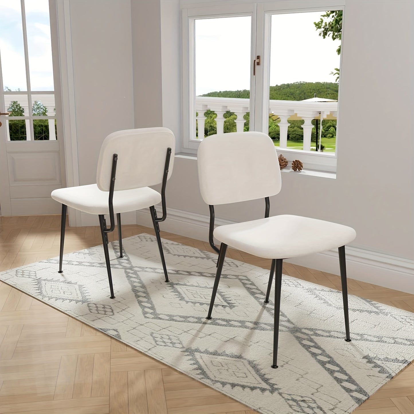 Set van 2 Sherpa Eetkamerstoelen – Witte Stoelen met Metalen Poten – Ergonomisch, Stijlvol en Comfortabel voor Keuken, Woonkamer of Eetkamer
