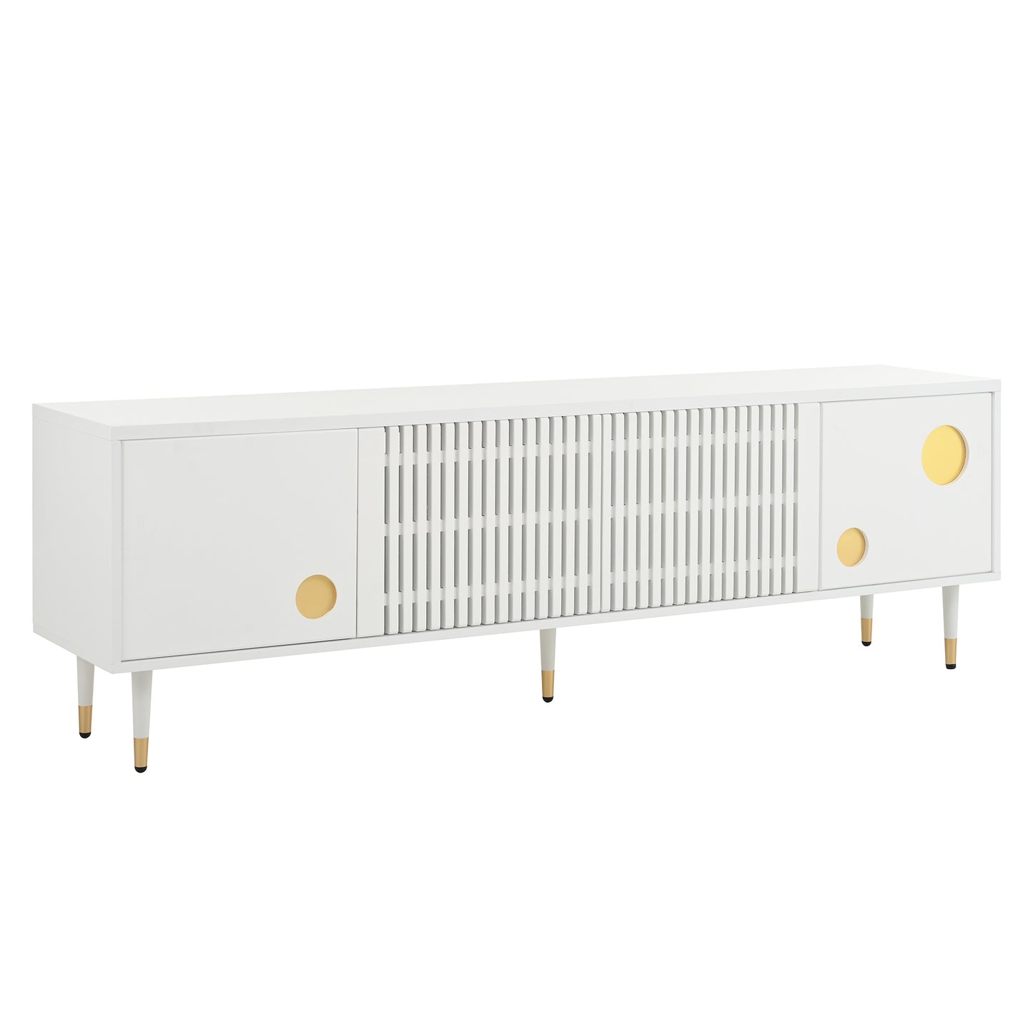 BTM TV Lowboard / TV Cabinet with Lattice Front, Concealed Handles, Golden Accents, Four Doors, Storage Space & Cable Management, Adjustable Feet, 170×36×54 cm