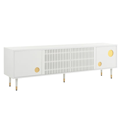 BTM TV Lowboard / TV Cabinet with Lattice Front, Concealed Handles, Golden Accents, Four Doors, Storage Space & Cable Management, Adjustable Feet, 170×36×54 cm