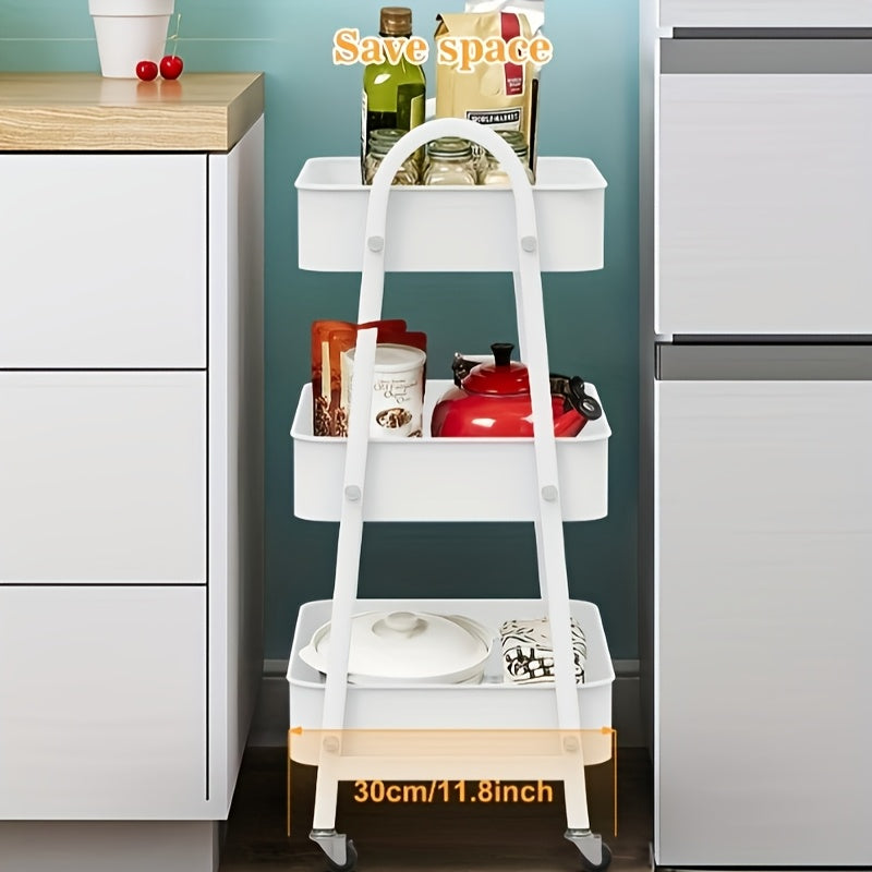 Opbergtrolley – Opbergwagen – Werkplaatswagen – Servierwagen – Bureautrolley – 3-laags – Vergrendelbare Wielen – Versterkte PP Planken – Compact 43x30x77 cm