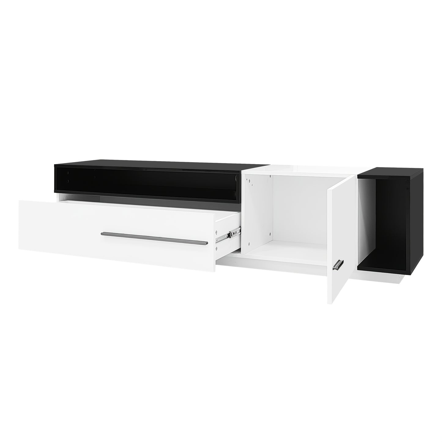 High-gloss TV Stand, Low Cabinet, TV Stand, TV Chest Of Drawers, 170cm - for TVs Up to 70 Inches, with Drawers, Doors And Open Compartments