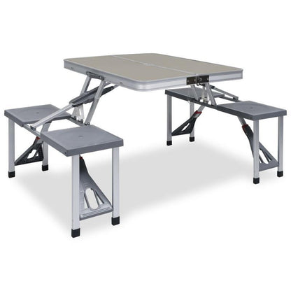 2-in-1 Opvouwbare Campingtafel – Picknicktafel – Vouwtafel – Kampeertafel – Tuinmeubel – Roestvrij Staal – Inclusief 4 Stoelen