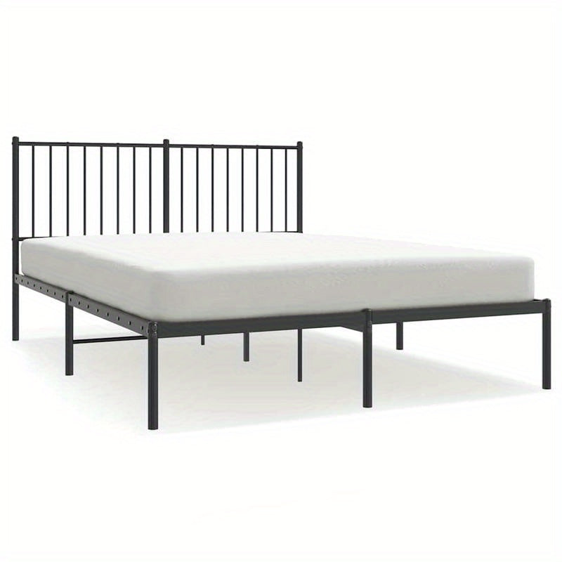 Modern Black Metal Bed Frame with Headboard, 135x190cm, Powder-Coated for Strength & Stability, Minimalist Design for Contemporary Bedrooms, Bed Room Decor