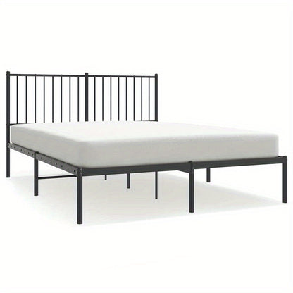 Modern Black Metal Bed Frame with Headboard, 135x190cm, Powder-Coated for Strength & Stability, Minimalist Design for Contemporary Bedrooms, Bed Room Decor