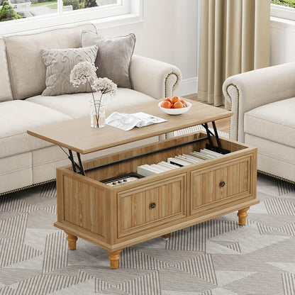 Salontafel – Koffietafel – Bijzettafel – Eettafel – Lift tafel – Verstelbaar Liftblad – Verborgen Opbergruimte – MDF Hout - Natuurlijk Hout