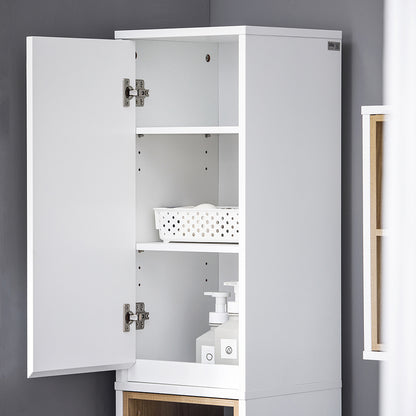 Badkamerkast – Kolomkast – Opbergkast – Wastafelonderkast – Hoge Kast – Smal Design – MDF & Spaanplaat – 30x170x30 cm – Wit – 2 Deuren en 2 Open Vakken