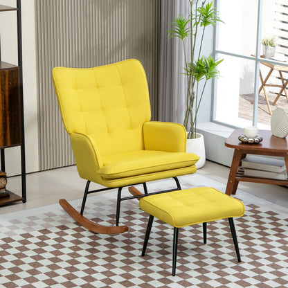 Draaifauteuil – Fauteuil – Relaxstoel – Stoel Met Voetenbankje – Loungefauteuil – Scandinavisch Design – Beukenhouten Frame – 360 Graden Draaibaar – Geel – 64x89x90 cm