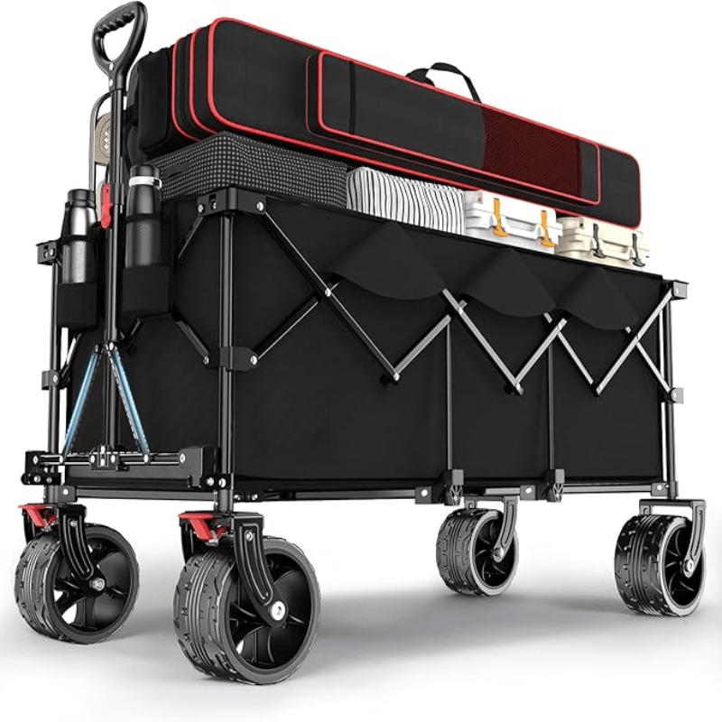Vouwkruiwagen – Opvouwbare Handkar – Inklapbare Kruiwagen – Tuinwagen – Transportkar – 200 kg Draagvermogen – Extra Brede 17x10 cm All-Terrain Banden – Zwart – Metaal