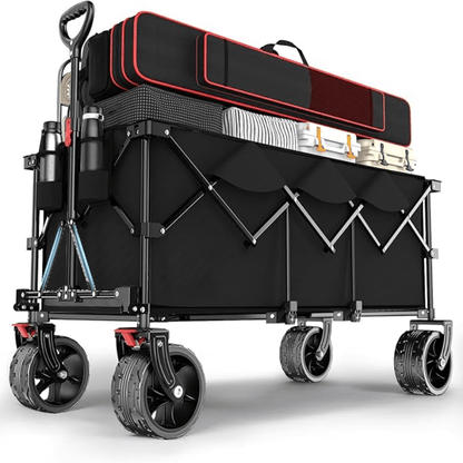 Vouwkruiwagen – Opvouwbare Handkar – Inklapbare Kruiwagen – Tuinwagen – Transportkar – 200 kg Draagvermogen – Extra Brede 17x10 cm All-Terrain Banden – Zwart – Metaal
