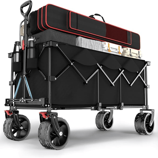 Vouwkruiwagen – Opvouwbare Handkar – Inklapbare Kruiwagen – Tuinwagen – Transportkar – 200 kg Draagvermogen – Extra Brede 17x10 cm All-Terrain Banden – Zwart – Metaal