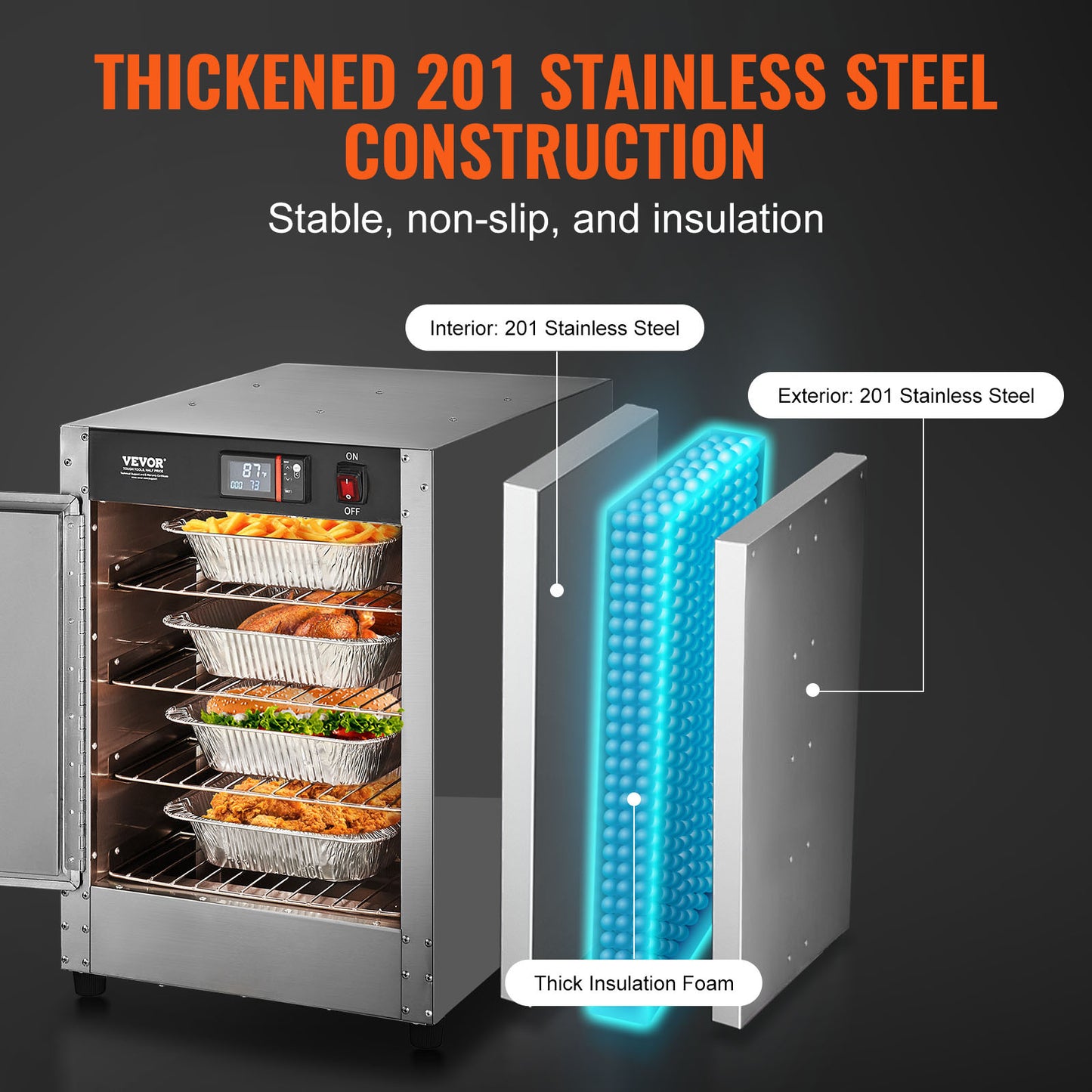 Voedselwarmer – Warmhoudkast – Hotbox – Eten Warmer – Food Cabinet – 4-laags – 201 RVS Behuizing – 360° Luchtcirculatie Met Waterschotel