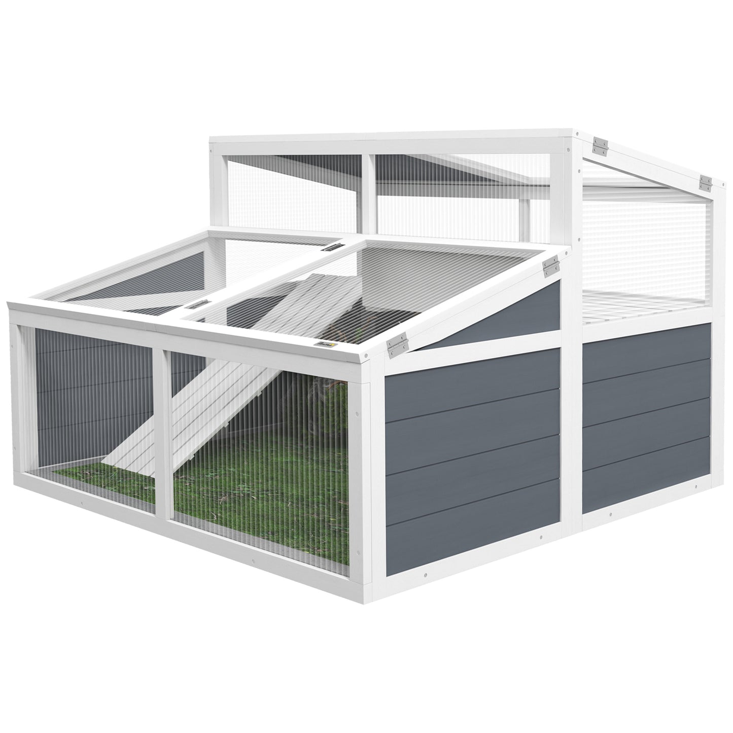 Turtle Huis – Schildpadden Verblijf – Terrarium – Buitenren – Houten Kweekverblijf – Dubbele Verdieping – 3 Deuren en Toegangsluis – 115x115x82 cm Grijs
