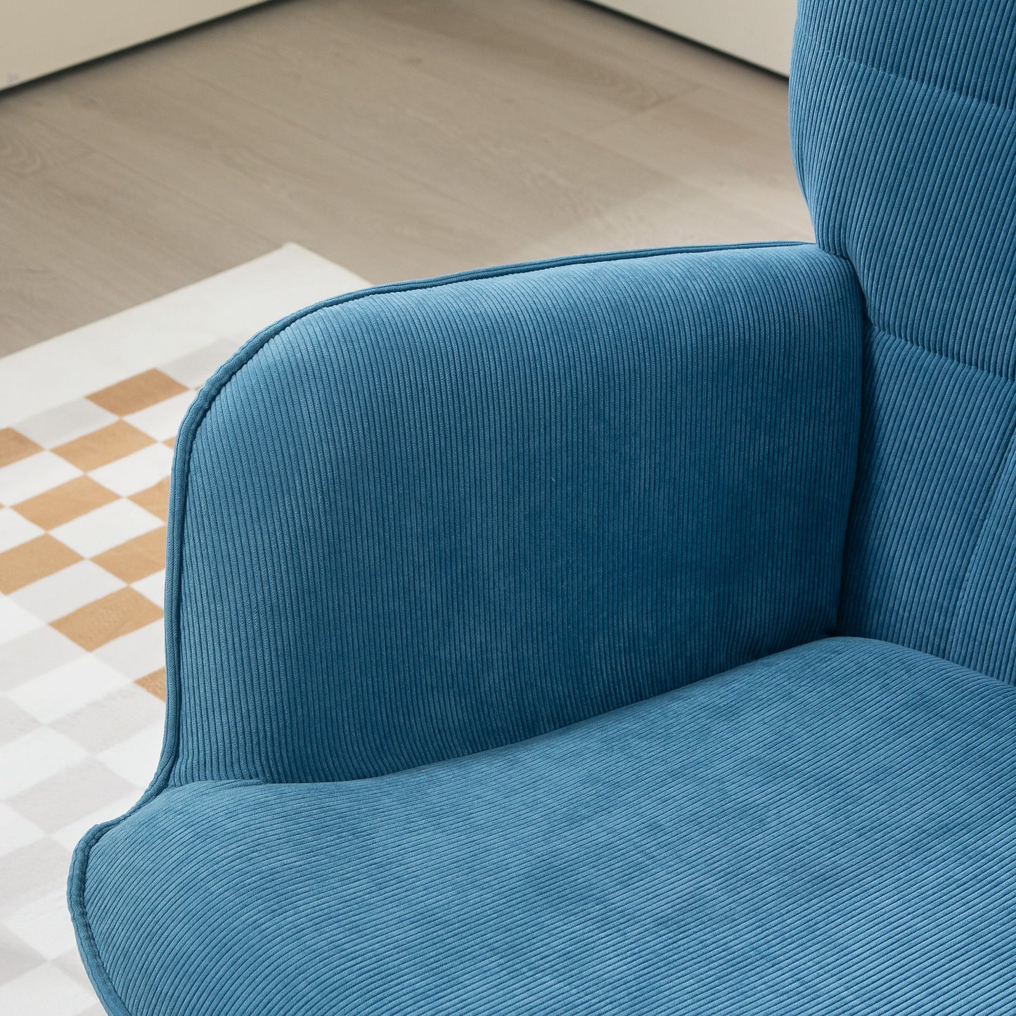 Fauteuil – Relaxstoel – Accentstoel – Armstoel – Clubstoel – Blauw – Met Voetenbank – Zachte Corduroy Stof – Stevige Houten Poot