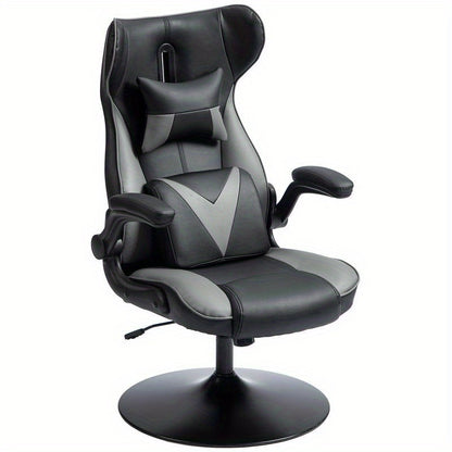 Ergonomische Schommelstoel – Draaistoel – Loungefauteuil – Relaxstoel – Bureaustoel – Verstelbare Hoogte – Stevig Metaal & Polstering – Compact Ruimtebesparend Design (Grijs/Zwart)