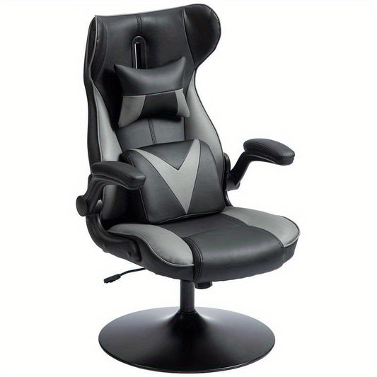 Ergonomische Schommelstoel – Draaistoel – Loungefauteuil – Relaxstoel – Bureaustoel – Verstelbare Hoogte – Stevig Metaal & Polstering – Compact Ruimtebesparend Design (Grijs/Zwart)