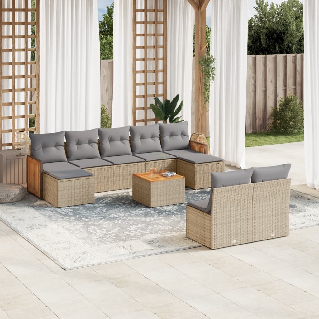Loungeset – Loungesets – Tuinset – Loungemoebel – Buitenmeubels – Weerbestendig PE-Rattan – Opbergruimte Met Waterdichte Tas – Beige en Grijs Met Tafel