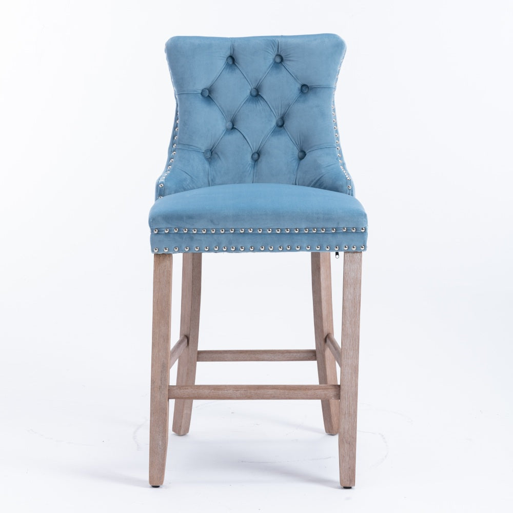 Barstoel – Barkruk – Barstoelkruk – Keukenstoel – Barstoelen – Set Van 2 – Lichtblauw Velvet – Verstelbare Zithoogte – Max 300 Kg Draagvermogen – Button-Tufted Rugleuning – Houtlook Poot