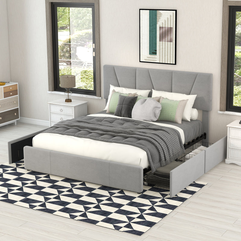 Double/Full Size Upholstered Platform Bed Frame with 4-Side Storage Drawers & Adjustable Headboard - Low-Profile Modern Bed, / Fabric, Metal/MDF Frame, No Box Spring Needed, Fits Twin to King Mattresses (Assembly Required)