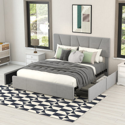 Double/Full Size Upholstered Platform Bed Frame with 4-Side Storage Drawers & Adjustable Headboard - Low-Profile Modern Bed, / Fabric, Metal/MDF Frame, No Box Spring Needed, Fits Twin to King Mattresses (Assembly Required)