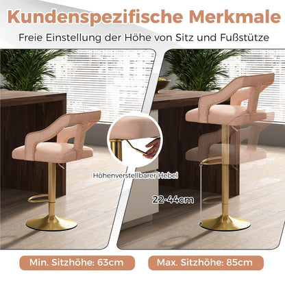 Barstoel – Barkruk – Barstoel Kruk – Keukenstoel – Barstoel Set Van 2 – Verstelbare Zithoogte 63-85 cm – Zachte Roze Velvet Bekleding