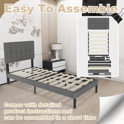 Bedframe – Logeerbed – Metalen Bed – Gestoffeerd Bed – Bedbodem – Linnen Hoofdeinde – 12 Latten – Max. Belastbaarheid 300 kg