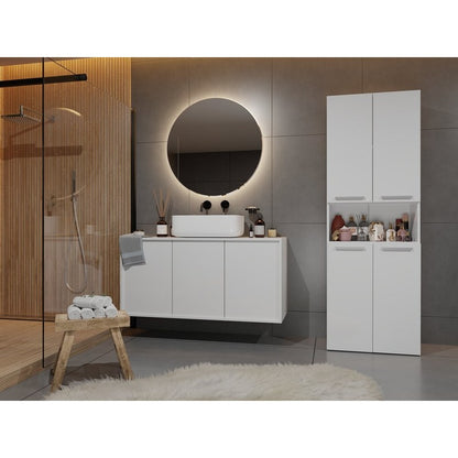 Badkamerkast – Badkamermeubel – Opbergkast – Wastafelkast – Kast Met Mand – Mat Wit – Vochtbestendig – 60 cm Mand