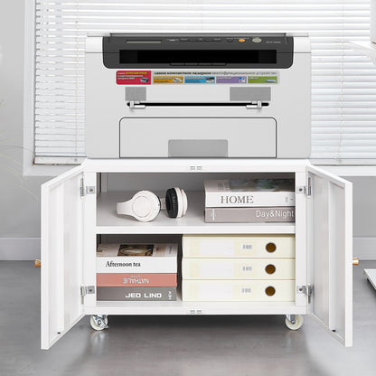 Printerstandaard – Printertafel – Printerwagen – Faxstandaard – Opbergrek – Aluminiumlegering – In Hoogte Verstelbare Schappen – Zwenkwielen Met Rem – Opvouwbaar Design – Wit