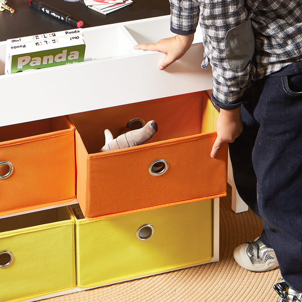Speelgoedtafel – Activiteitentafel – Kindertafel – Kindermeubel – Tafel Met Stoelen – Dubbelzijdig Tafelblad – 4 Opbergmanden – MDF & Hout – Geschikt Voor Kinderen Vanaf 14 Jaar
