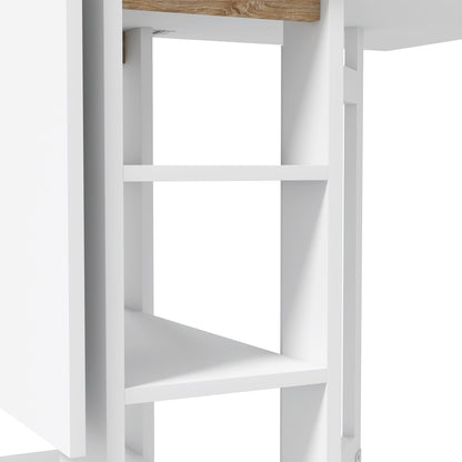 Opvouwbare Eettafel – Klaptafel – Keukentafel – Wieltjes Trolley – Inklapbare Tafel – Moderne Compacte Ontwerp – 120x60x75 cm – Met 2 Uitklapbare Bladen & 3 Planken – Wit