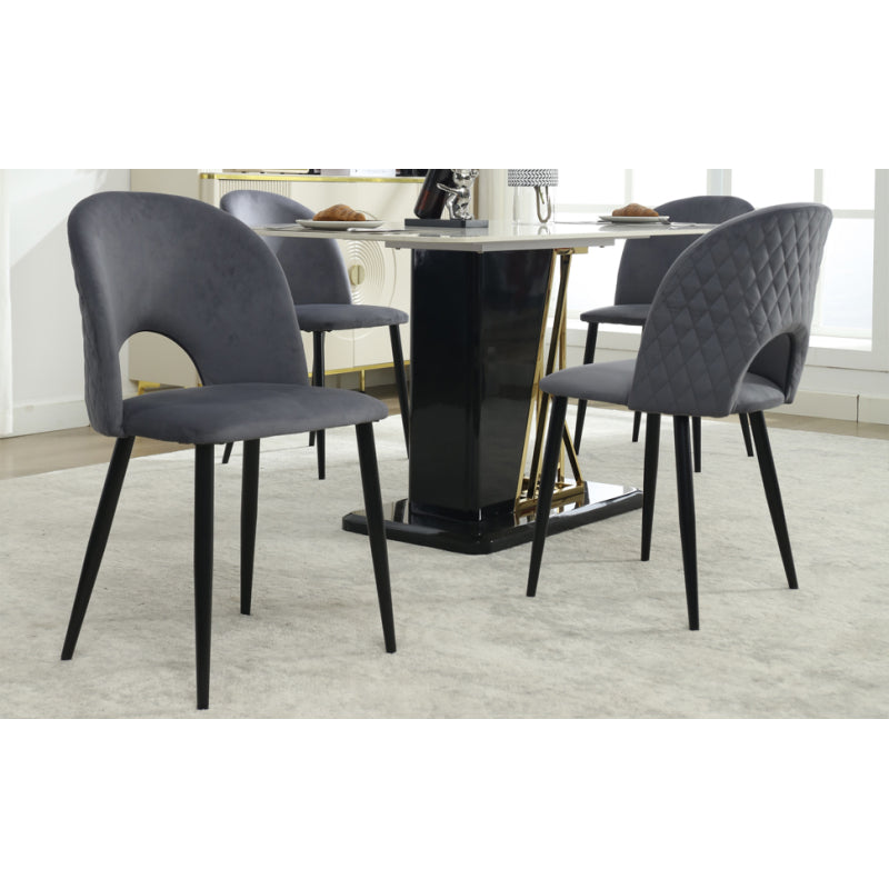 Eetkamerstoel – Stoel – Designstoel – Beklede Stoel – Fluwelen Stoel – Grijs + Fluweel – Verstelbare Poten – Robuust Metalen Frame