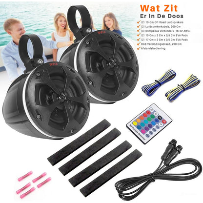 Off-Road Speakers – Mud Speakers – Waterproof Speakers – Marine Speakers – Outdoor Audio Speakers – 800W Krachtige Output – Inclusief LED Verlichting en Afstandsbediening