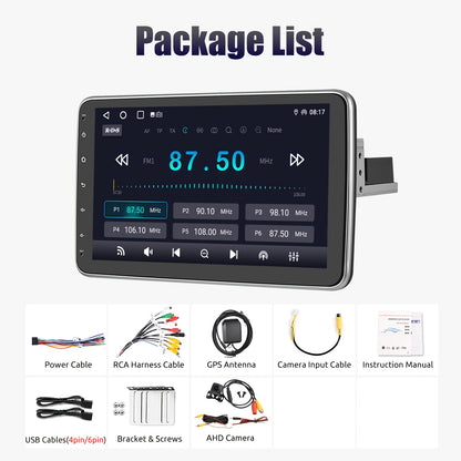 ESSGOO Android 14.0 Car Stereo with Wireless CarPlay & Android Auto, 25.65cm Rotatable Touchscreen, Single DIN Fit, GPS Navigation, WiFi, Wireless, FM/HD Radio, Optional AHD Rearview Camera & Mic - Compatible with Most Cars,
