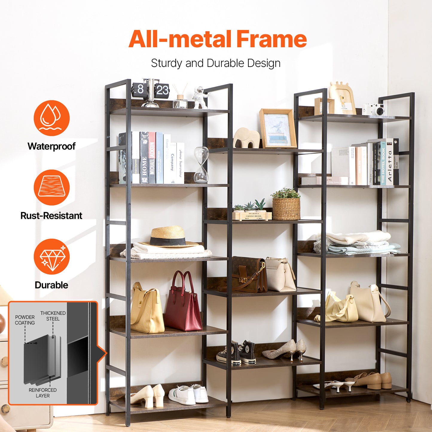Boekenkast Metaal – Boekrek – Plantenrek – Opbergkast – Wandkast – 14 Lagen – Stabiel Metalen Frame – Waterafstotende Panelen