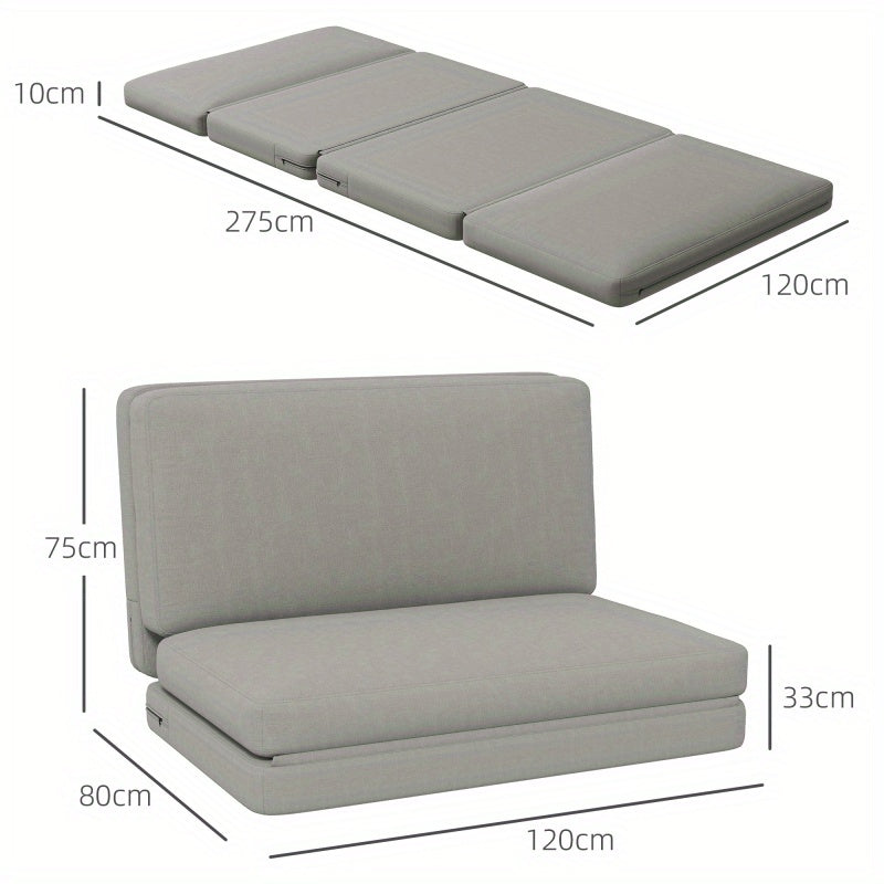 Vloersofa – Slaapbank – Loungestoel – Relaxstoel – Floorbed – 3-in-1 Opvouwbaar – Lichtgrijze Velvet Bekleding – Draagkracht Tot 240 Kg