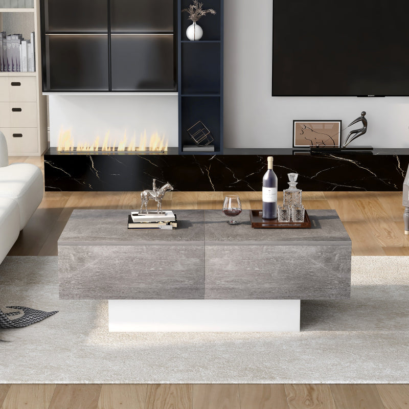 Retro Extendable Coffee Table Suitable for Living Room with Retractable Table & Storage Drawers/Cabinets - Self-Assembling Modern Center Table, Space-Saving Design, Height Compatible for Sofa, Durable Study (No Wood)
