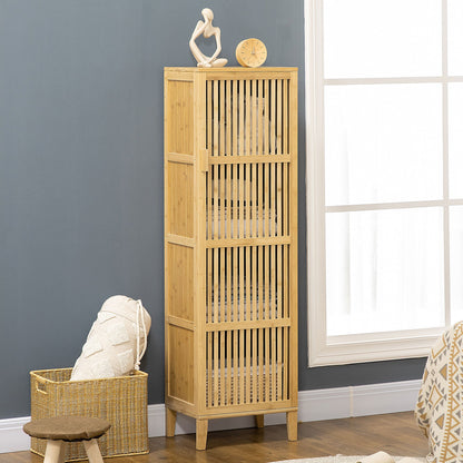 Bamboekast – Opbergkast – Badkamerkast – Boekenkast – Ladekast – Natuurmateriaal Bamboe – 4 Niveaus Met Latten Deuren – Compact 40x30x140 cm