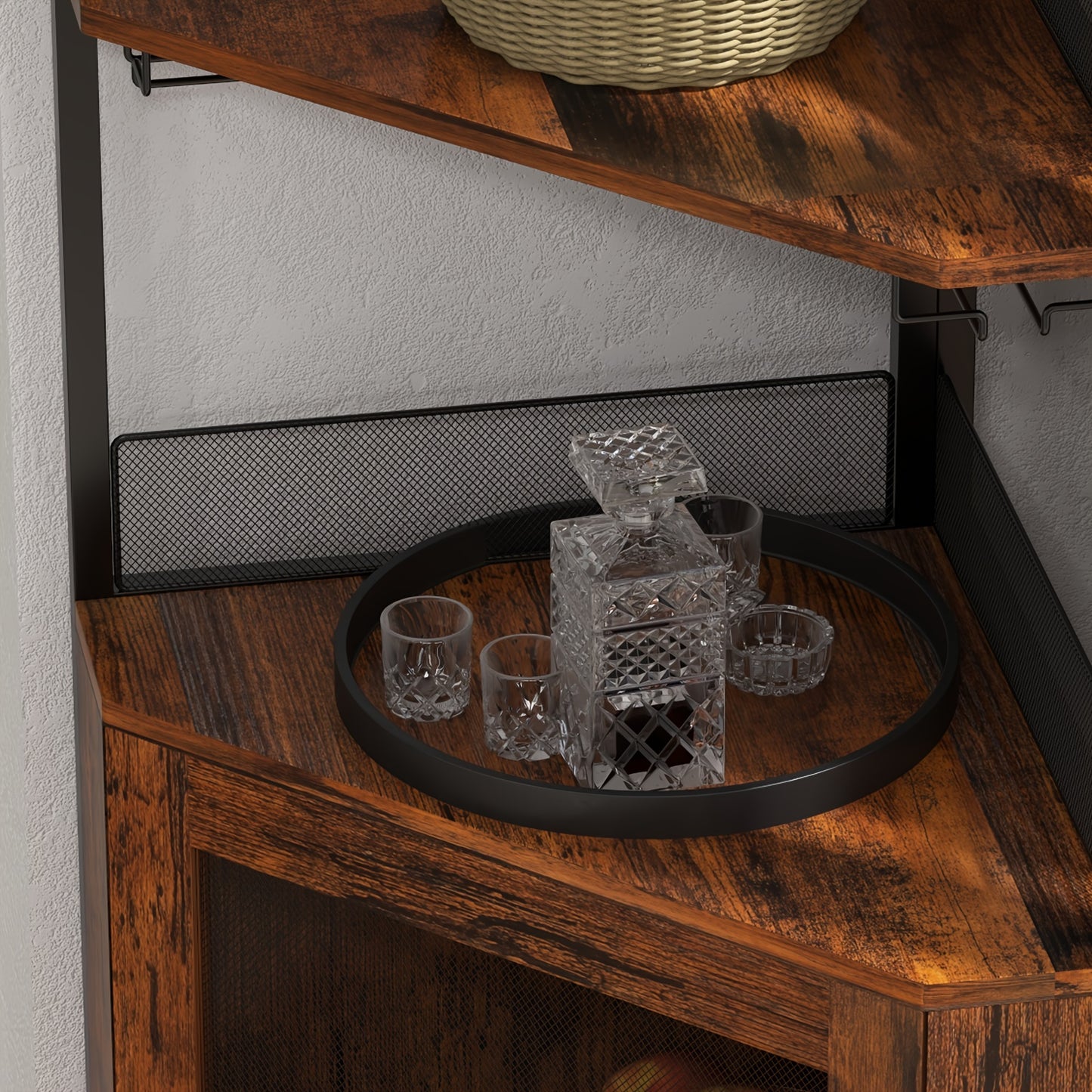 Hoekbarmeubel – Hoekkast – Barmeubel – Wijnkast – Drankkast – Vrijstaand – Verstelbare Plank – Keuze Uit Barn Of Gaasdeur – Compact Design Met Metaal En Hout