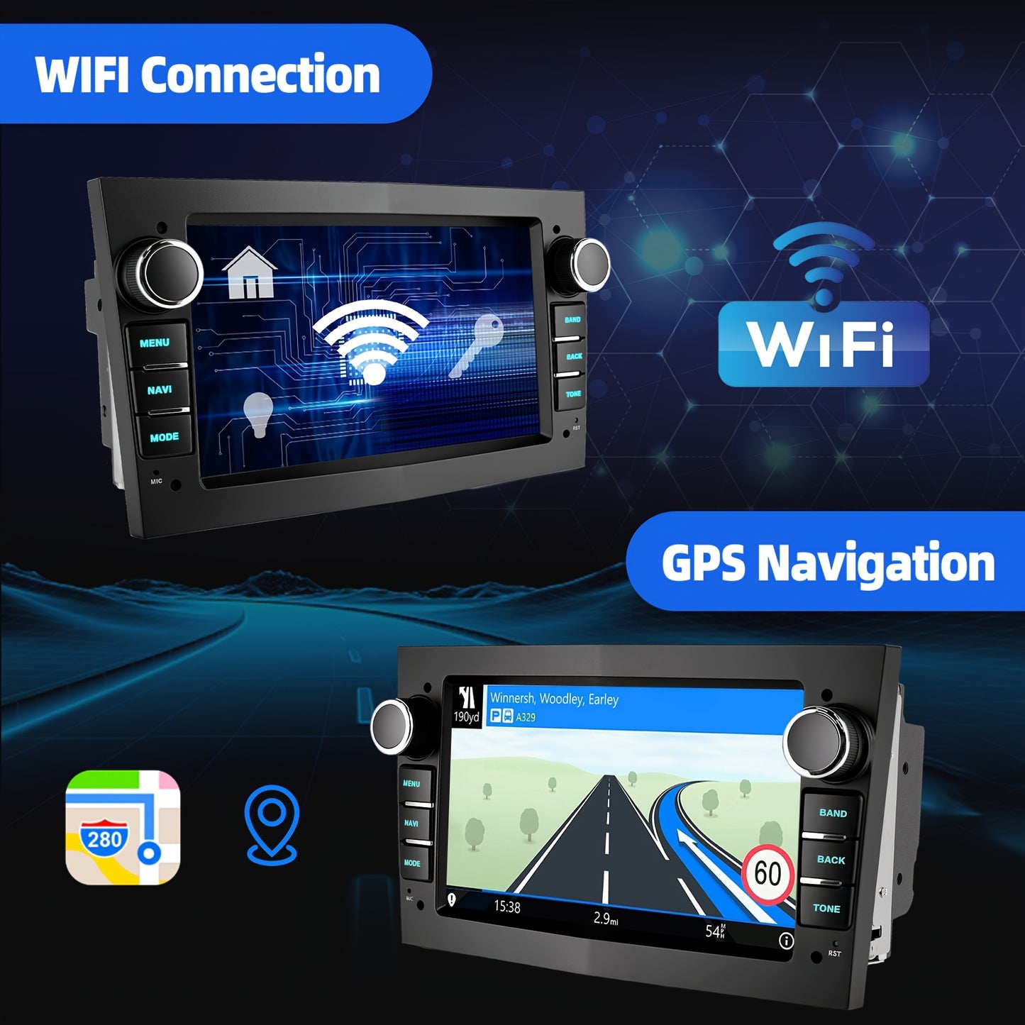 Autoradio Opel Astra H/G Corsa C/D Zafira B Vectra – 2 DIN 7 Inch Android 15 Touchscreen – Draadloos CarPlay & Android Auto – AHD Achteruitrijcamera & Stuurwielbediening