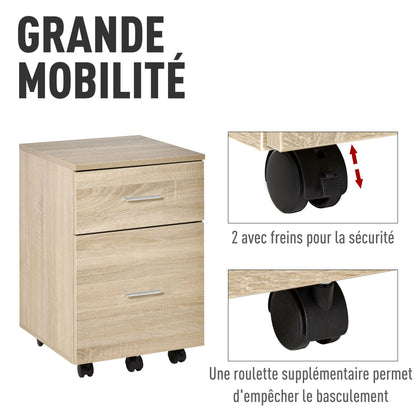 Opbergkastje Bureau – Ladekastje – Bureau Organizer – Kantoorkastje – Mobiele Opberger – Compact 39,5x39x58,5 cm – Spaanplaat Eikenhout Look – 5 Wieltjes Met Remmen