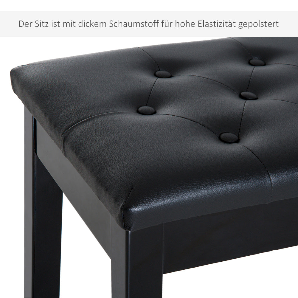 Pianokruk – Pianobank – Piano Kruk – Piano Stoel – Keyboardbank – Zwart Kunstleer – Rubberhout – 76x36x50 cm – Traditioneel Landelijk Design – Ruimte Voor Twee