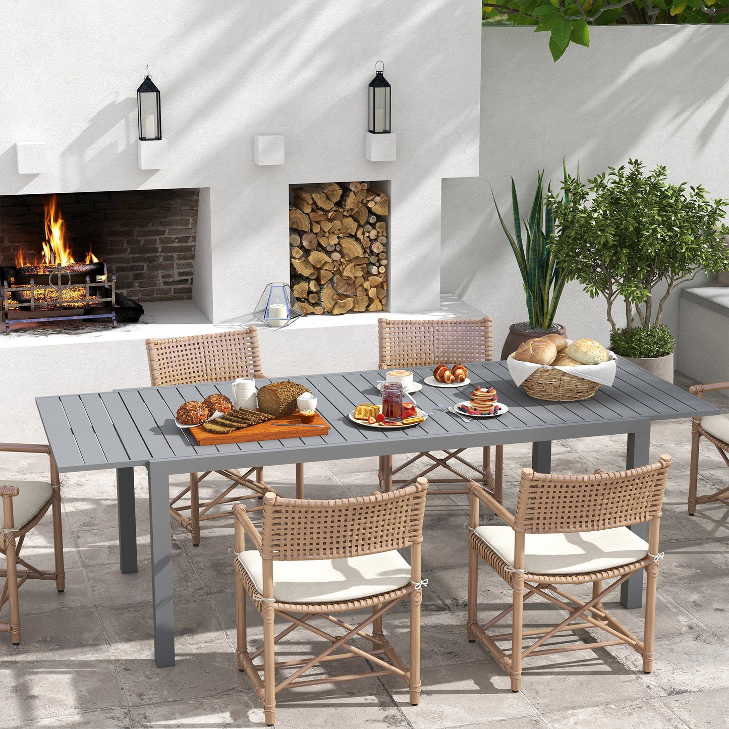 Uitbreidbare Aluminium Tuintafel – Tuinset Tafel – Uitschuifbare Eettafel – Terrastafel – Buiten Tafel – Donkergrijs – 180-240 cm Lengte – Weerbestendig Thermisch Gelakt