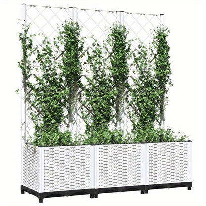 Tuinbak – Plantenbak – Bloembak – Plantenbak Met Klimrek – Balkonbak – Wit – 120x40x136 Cm – Weerbestendig Polypropyleen