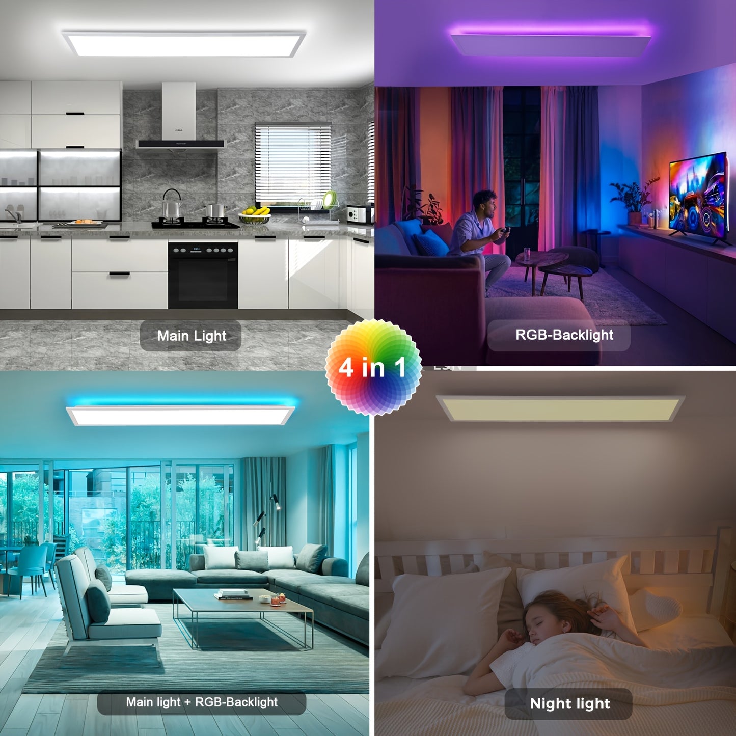 LED Paneel – LED Plafondlamp – LED Plafonnière – LED Lichtpaneel – LED Verlichting – Set Van 5 – 120 cm Lang – Dimbaar Met RGB-Kleuren – 40W Ultra Dun