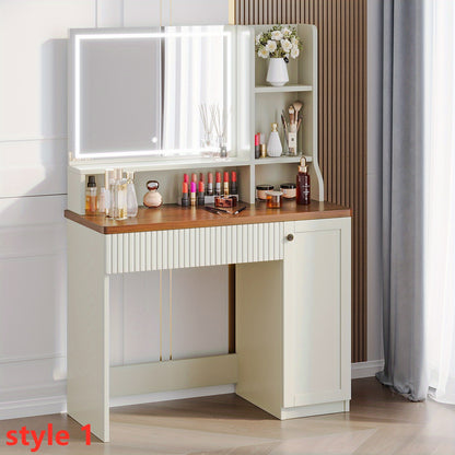 Make-up tafel – kaptafel – cosmeticatafel – make-up meubel – dressing table – 68,6 cm hoog – hardhout en glas – 3,2 kuub opslag – 2 lades en 2 planken – ruimtebesparend design – eenvoudige montage