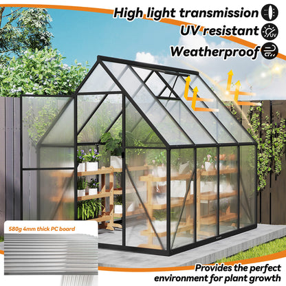 Aluminium Kas – Serre – Kweekkas – Tuinkas – Groentekas – 6x8 ft (230x180x195 cm) – 4 mm Polycarbonaat Panelen – Weerbestendig Met Verstelbaar Ventilatieraam