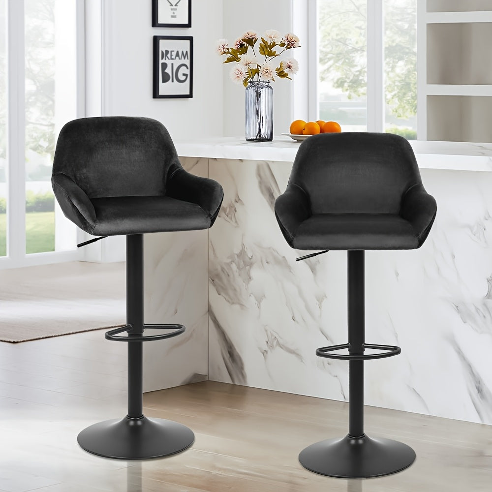 2pcs Luxe Velvet Bar Stools with Armrests - Extra-Wide for 90cm Counter Height Island Stools, Certified Upholstery & Ergonomic Design for Modern Kitchens & Dining Rooms