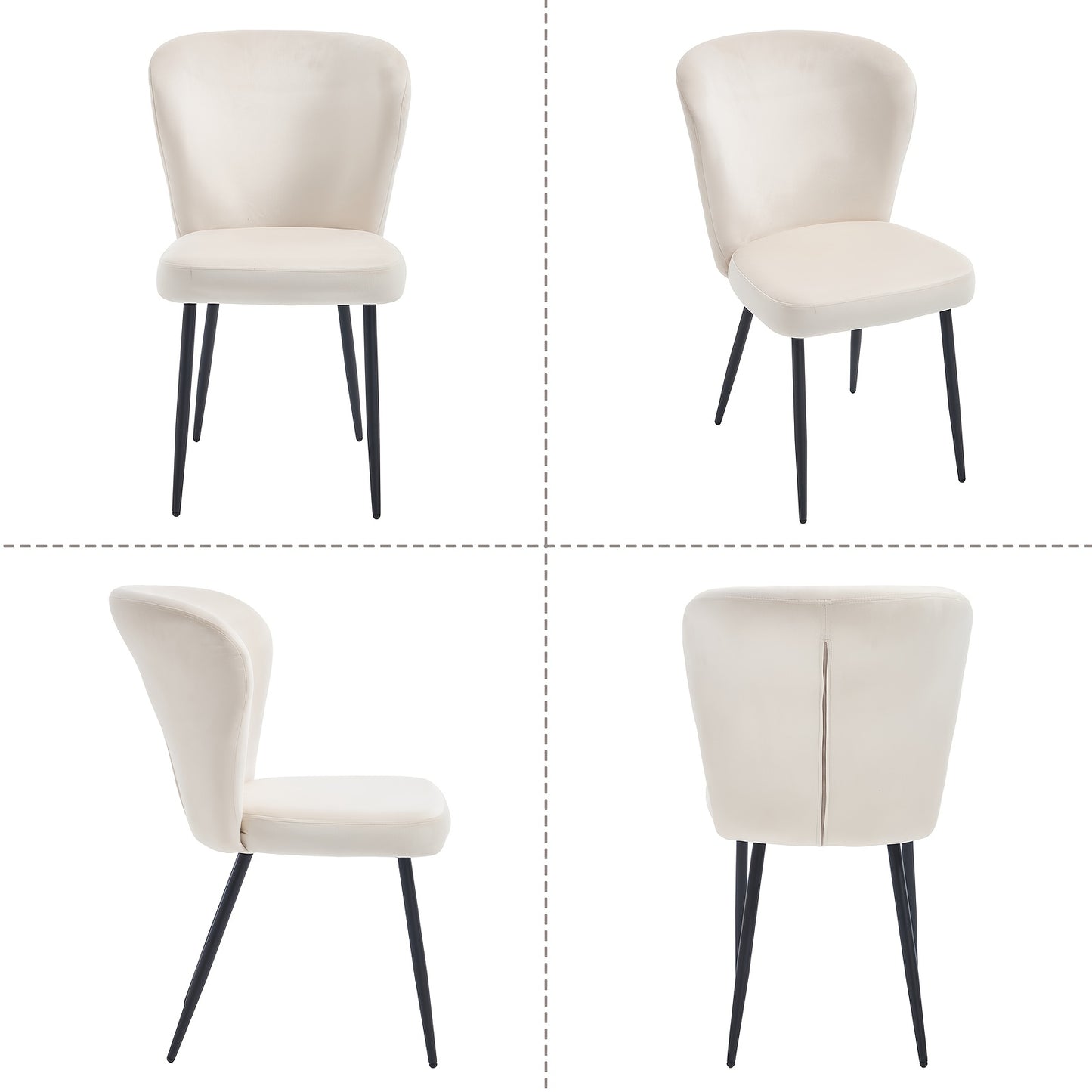 4 Dining Chairs Set, Modern Kitchen Chairs with Velvet Fabric and Metal Legs, Suitable for Dining Room, Kitchen, Living Room, Bedroom, Classic Style, Armless Design, Solid Back, No Electricity Needed, Easy to Clean, Dining Ro