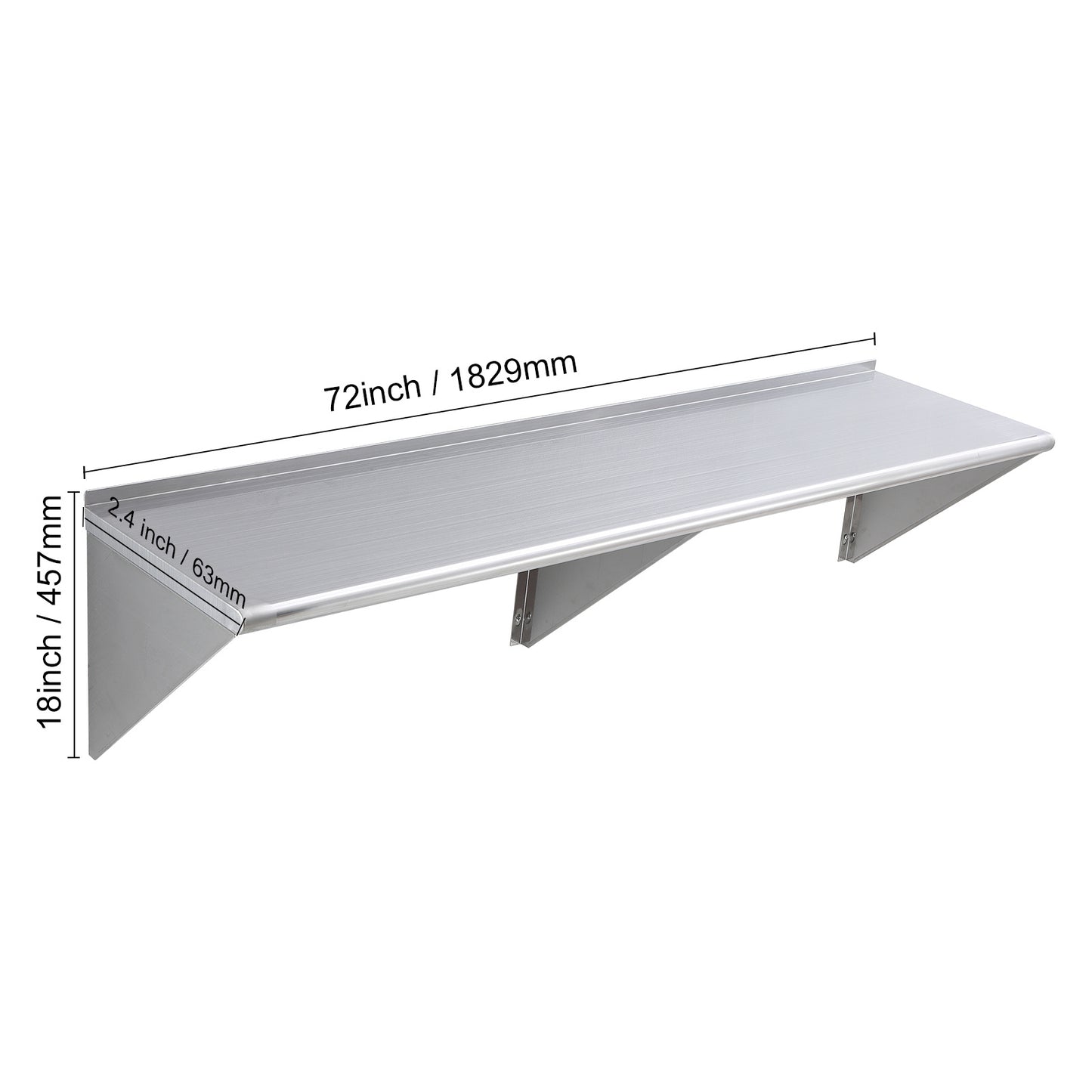 Roestvrijstalen Wandrek – Wandplank – Keukenrek – Opbergrek – Muurrek – 180 cm Breed – Draagvermogen 227 kg – Roestvrij Staal – Geborstelde Afwerking