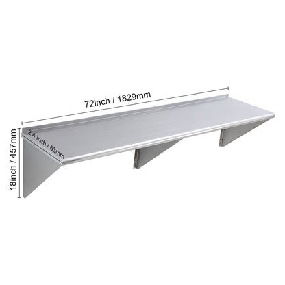 Roestvrijstalen Wandrek – Wandplank – Keukenrek – Opbergrek – Muurrek – 180 cm Breed – Draagvermogen 227 kg – Roestvrij Staal – Geborstelde Afwerking