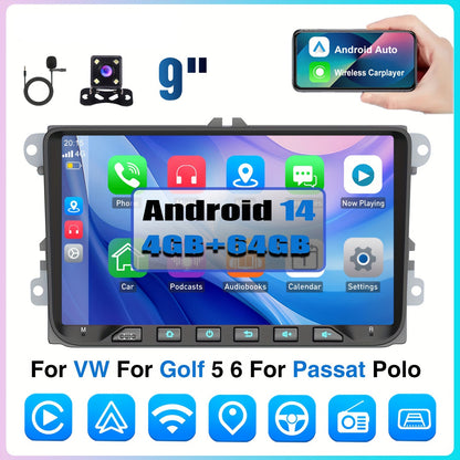 Multifunctionele Auto Multimedia Speler – Autostereo – Navigatiesysteem – Touchscreen Radio – Inbouw Dashboard Unit – 9 Inch IPS Scherm – Android 14 Met Wireless Carplay & Achteruitrijcamera